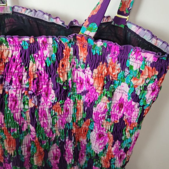 Swimsuits For All Floral Smocked Top - Purple and Pink - Picture 11 of 16